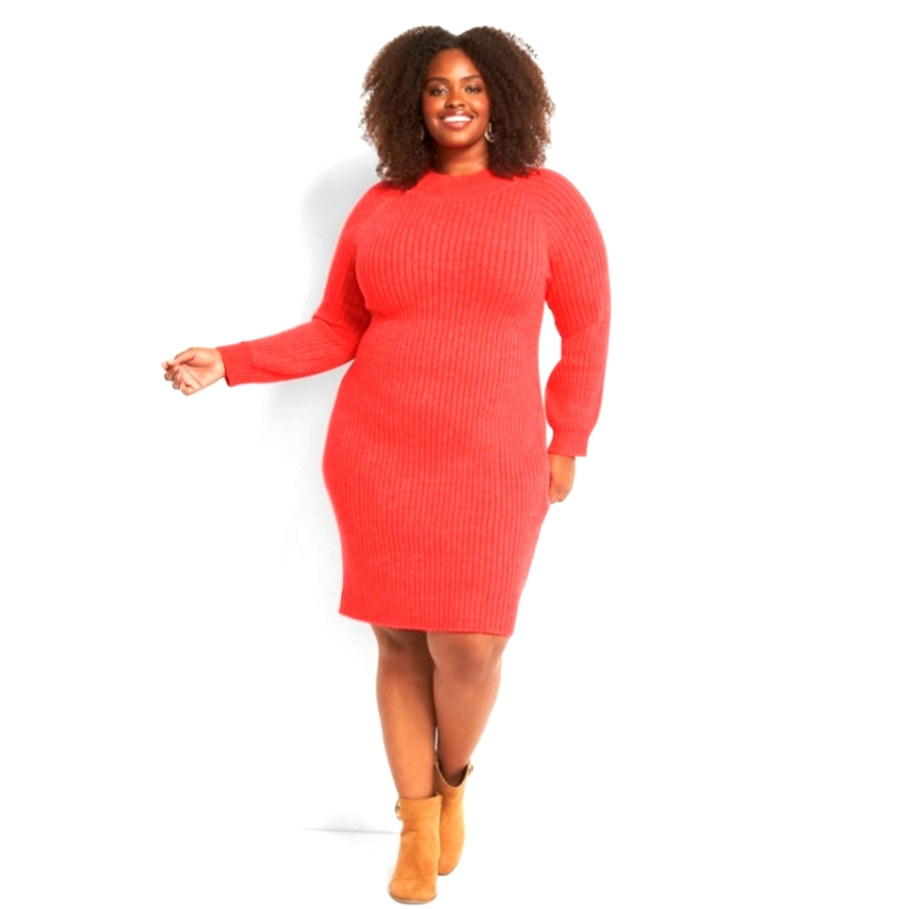 Lane Bryant Red Ribbed Sweater Dress
